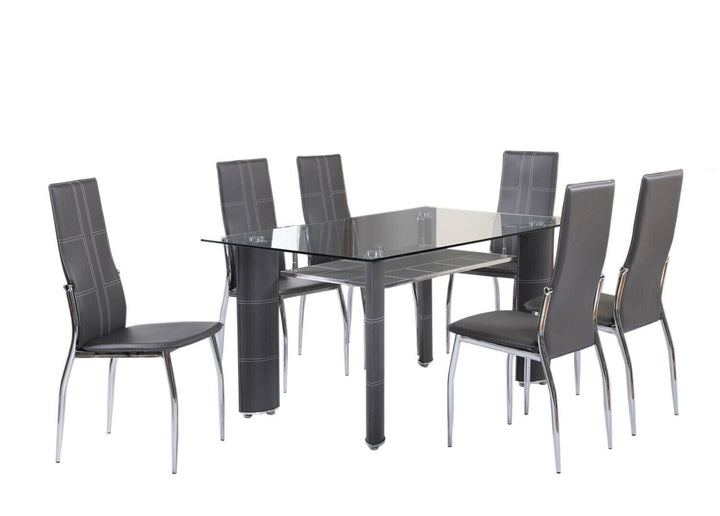 Mesa de Cristal Templado + 6 Sillas en Polipiel/Metal DT-17