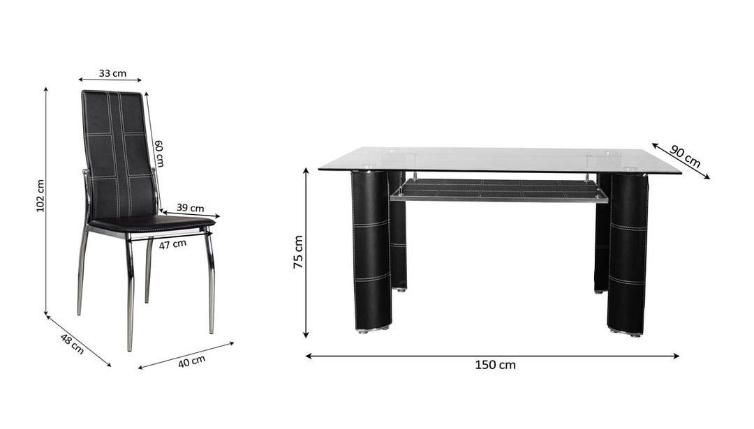 Mesa de Cristal Templado + 6 Sillas en Polipiel/Metal DT-17