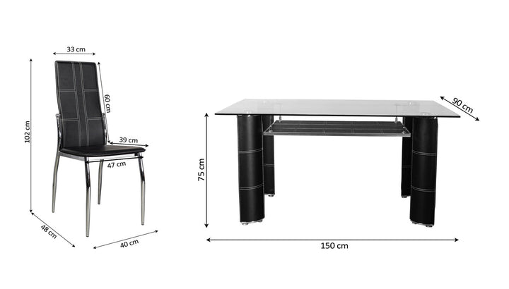 Mesa de Cristal Templado + 6 Sillas en Polipiel/Metal DT-17
