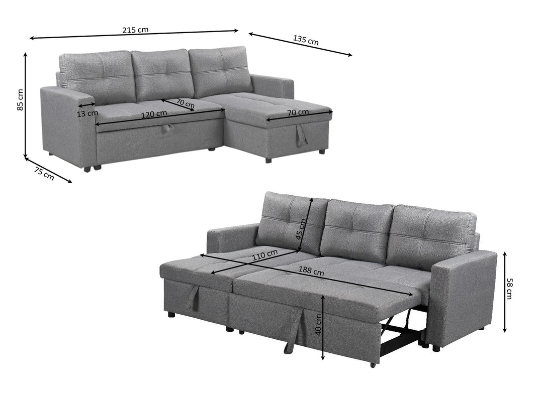 Sofá Cama Chaise Longue Pau 215cm