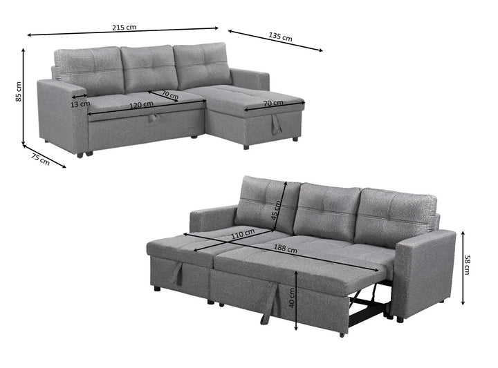 Sofá Cama Chaise Longue Pau 215cm