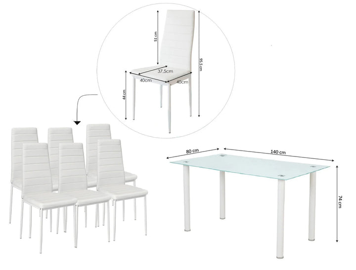 Mesa de Cristal Templado 140x80cm + 6 Sillas Polipiel DT34.