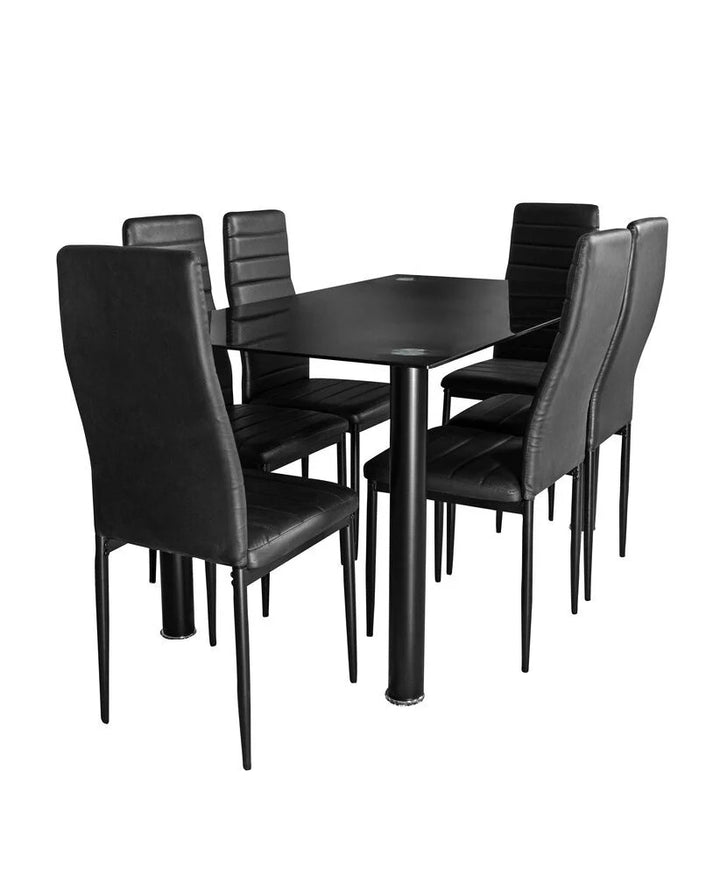 Mesa de Cristal Templado 140x80cm + 6 Sillas Polipiel DT34.