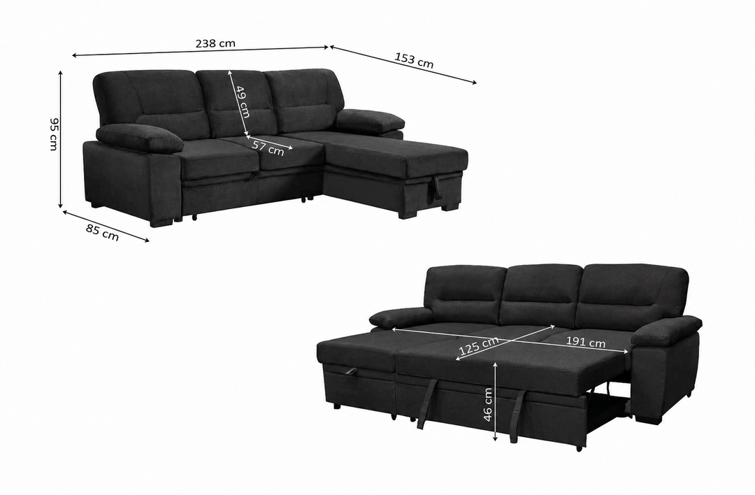 Sofa Cama Chaise Longue Emma 238cm