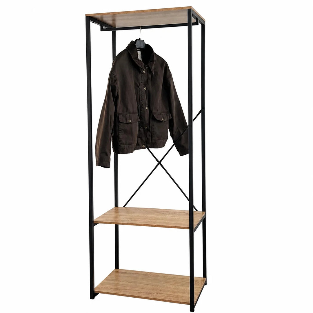 Perchero Organizador Industrial con Repisas de Madera y Estructura Metálica YG6017DLG