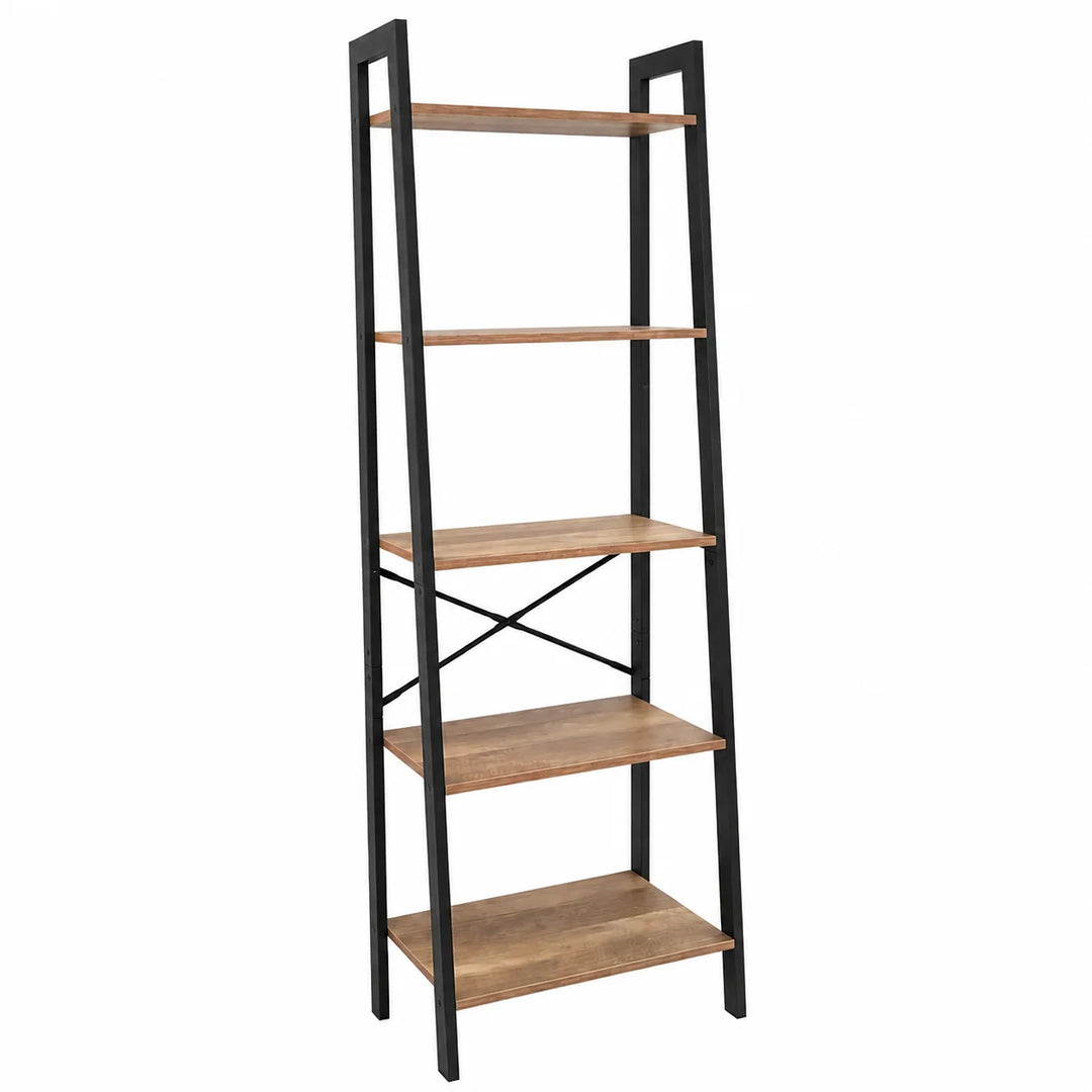 Estantería Escalera Industrial de 5 Niveles con Estructura Metálica y Repisas de Madera ZWJ5637172LGS