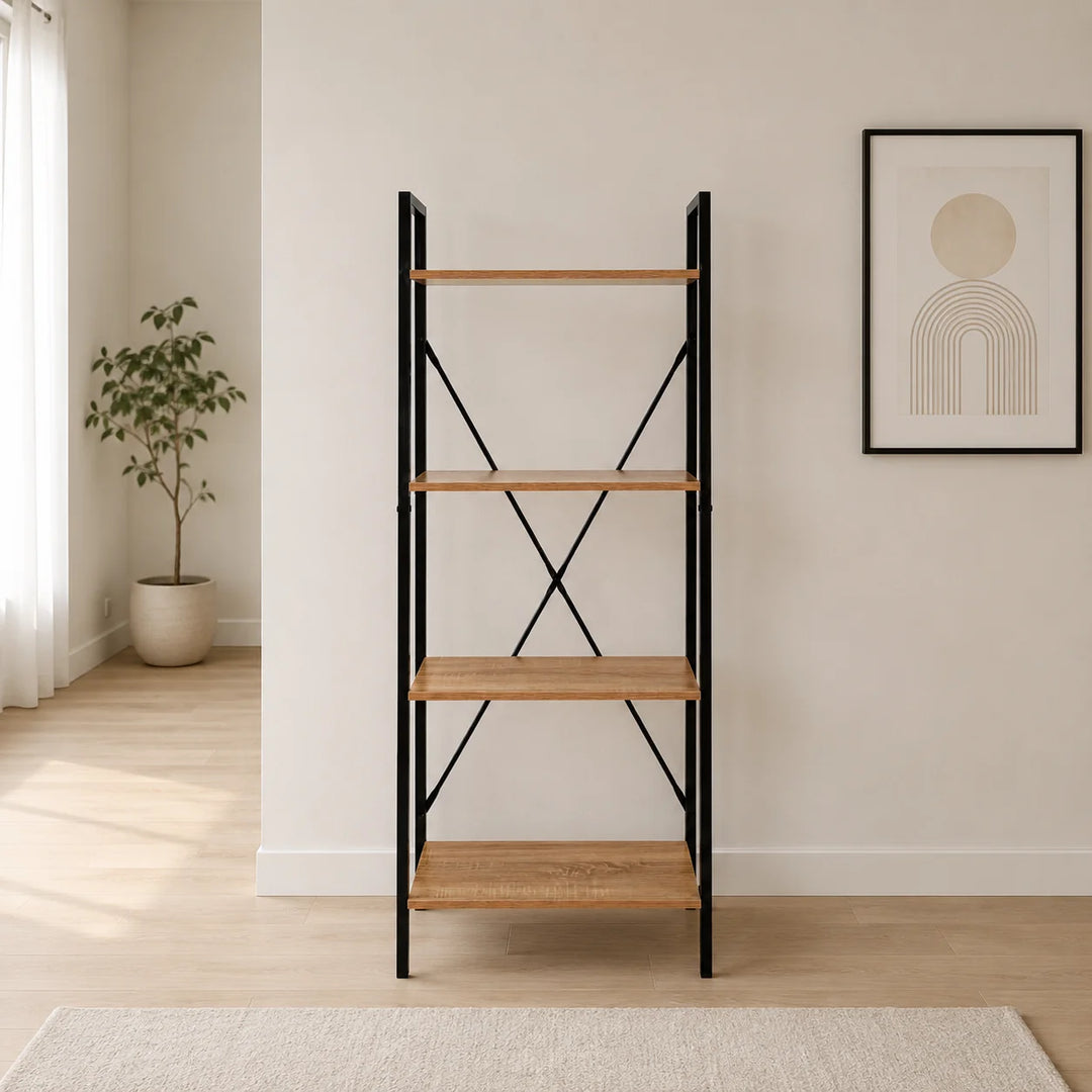 Estantería Industrial de 4 Niveles con Estructura Metálica y Acabado Madera ZWJ6032148LGS