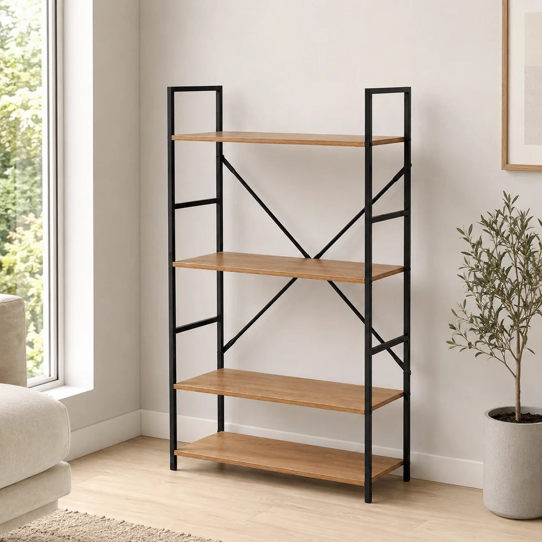 Estantería Organizadora de 4 Niveles con Estructura Metálica y Acabado Madera Estantería Organizadora de 4 Niveles con Estructura Metálica y Acabado Madera 1/3 Estantería Organizadora de 4 Niveles con Estructura Metálica y Acabado Madera