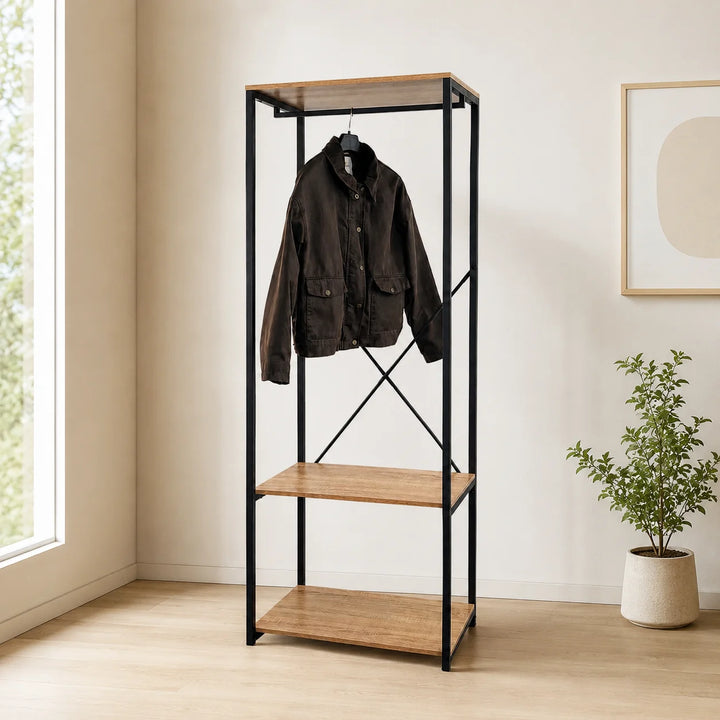 Perchero Organizador Industrial con Repisas de Madera y Estructura Metálica YG6017DLG