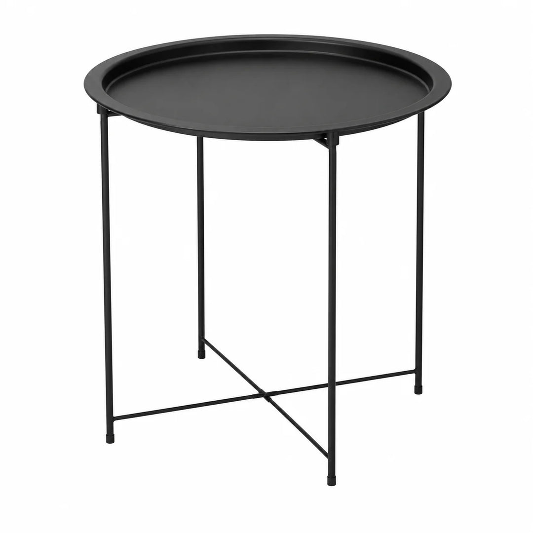 Mesa Auxiliar Redonda Negra de Metal con Bandeja – Estilo Minimalista