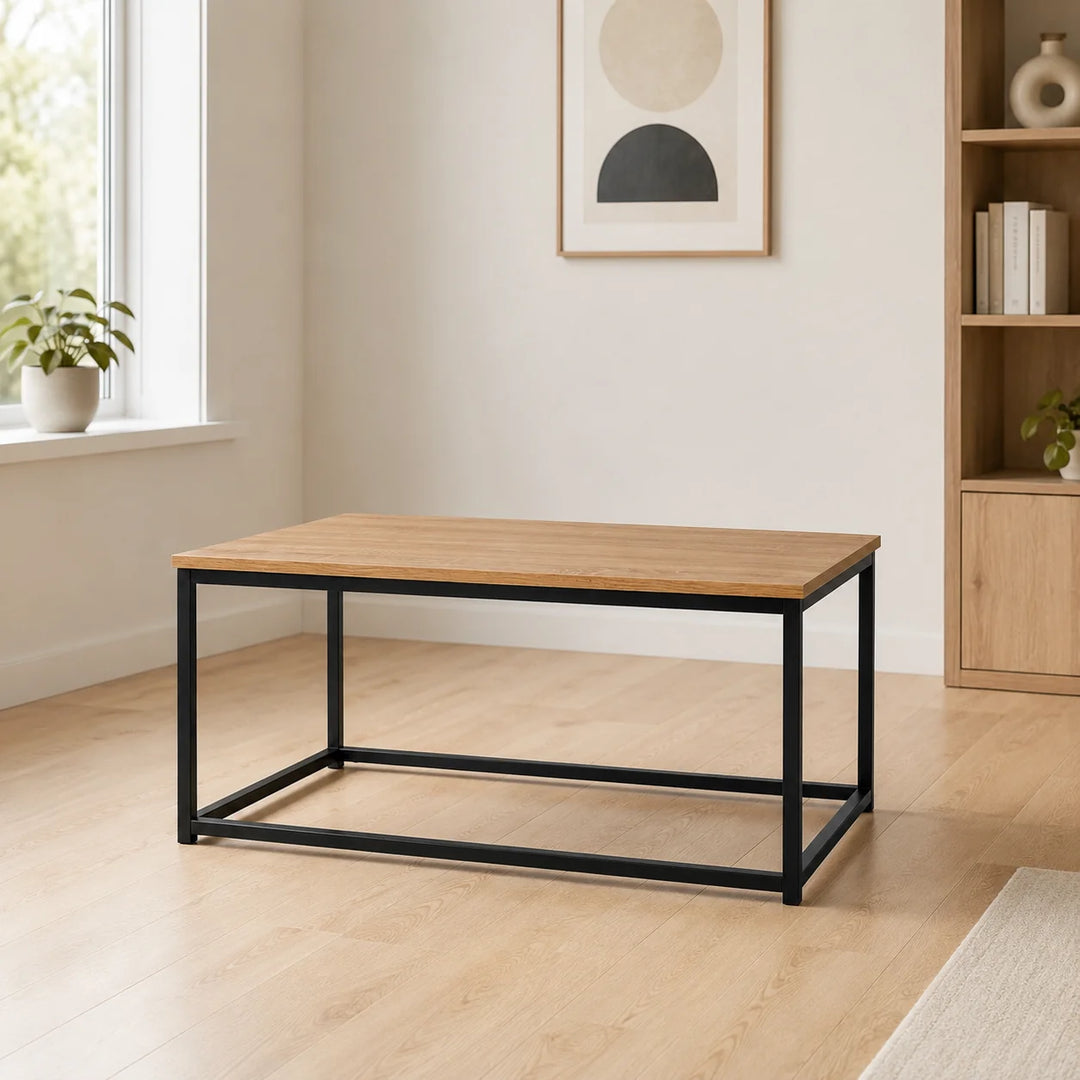 Mesa de Centro Rectangular con Patas de Metal Negro 90x48cm CJ904840