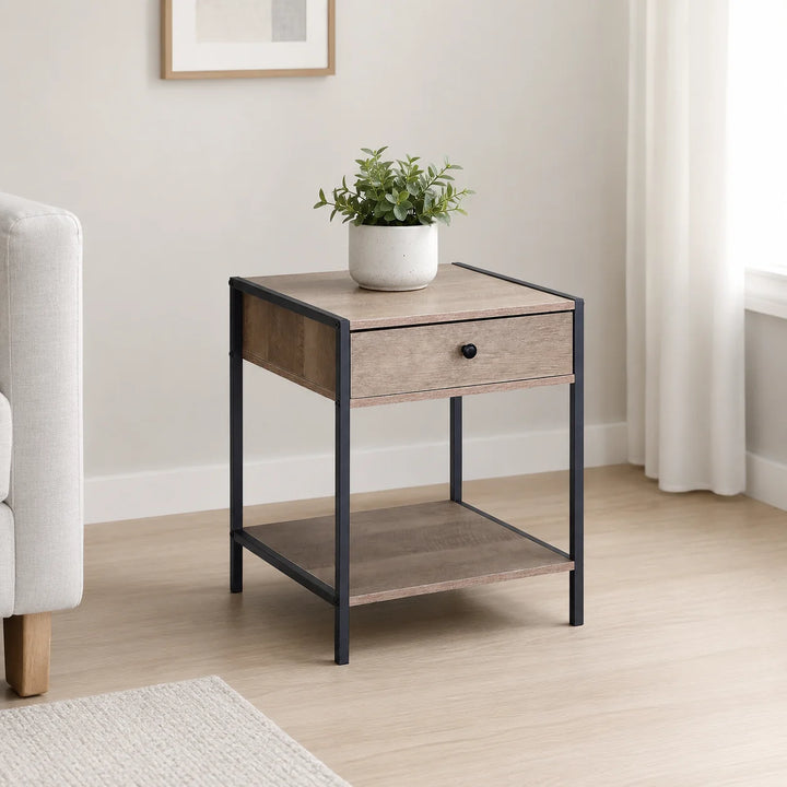 Mesita de Noche en Madera y Metal CTG404050