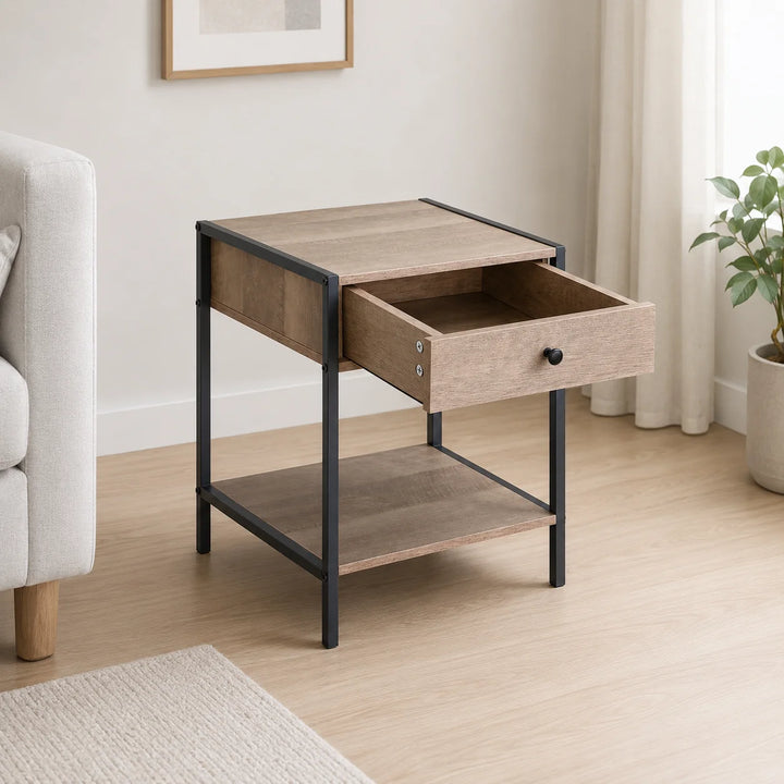 Mesita de Noche en Madera y Metal CTG404050