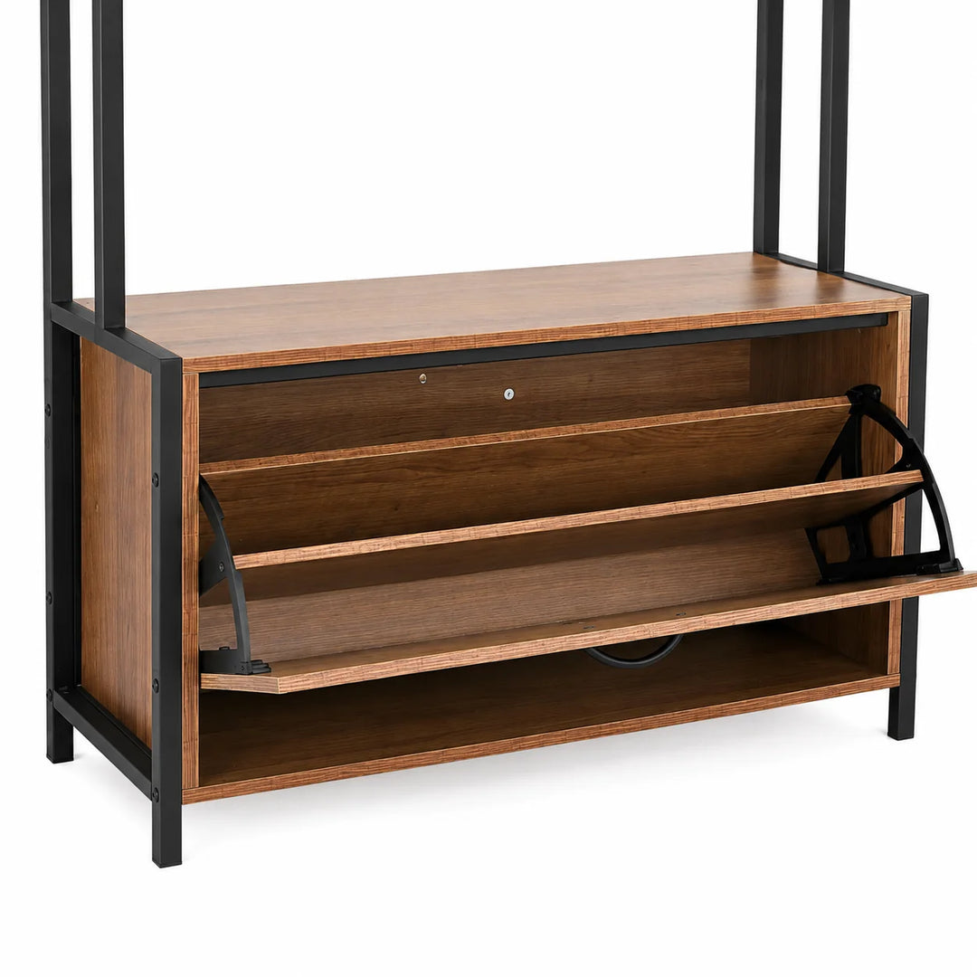 Recibidor Industrial con Perchero y Zapatero Abatible de Madera y Metal