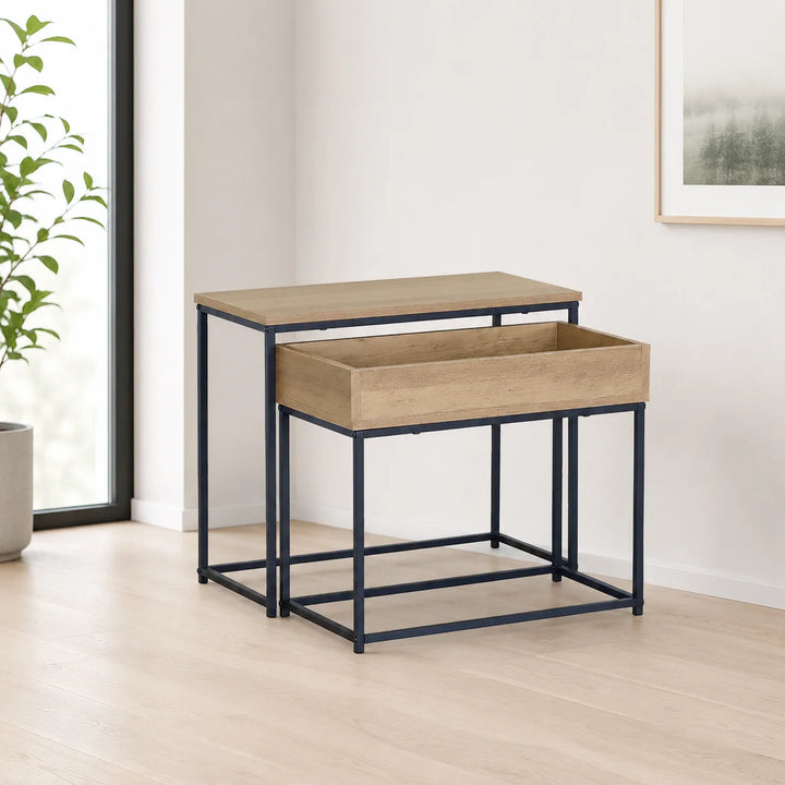 Mesa Auxiliar Doble con Cajón Estilo Industrial BJ606050