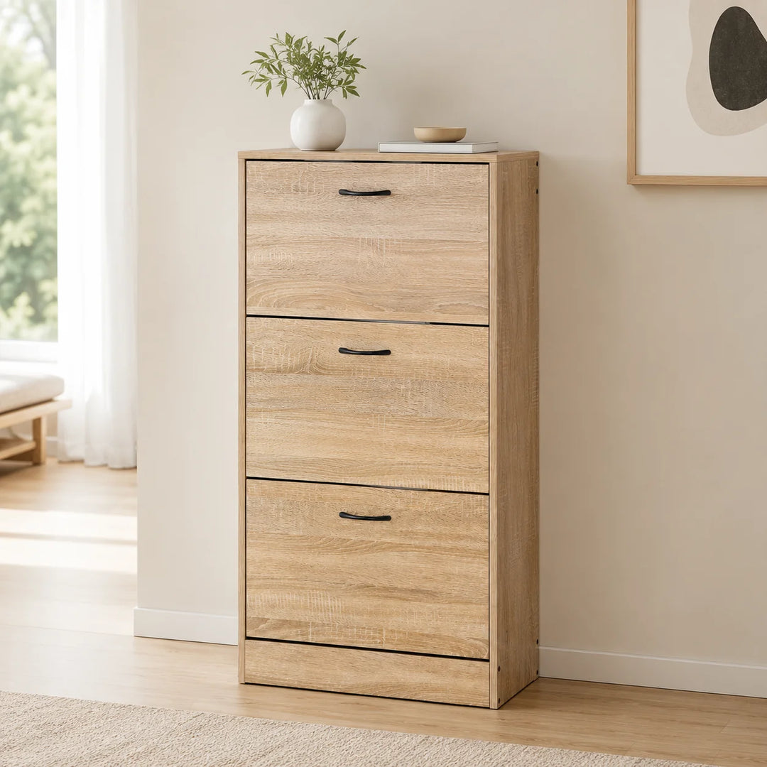 Zapatero de 3 puertas abatibles estilo moderno acabado madera natural XG6024116BL