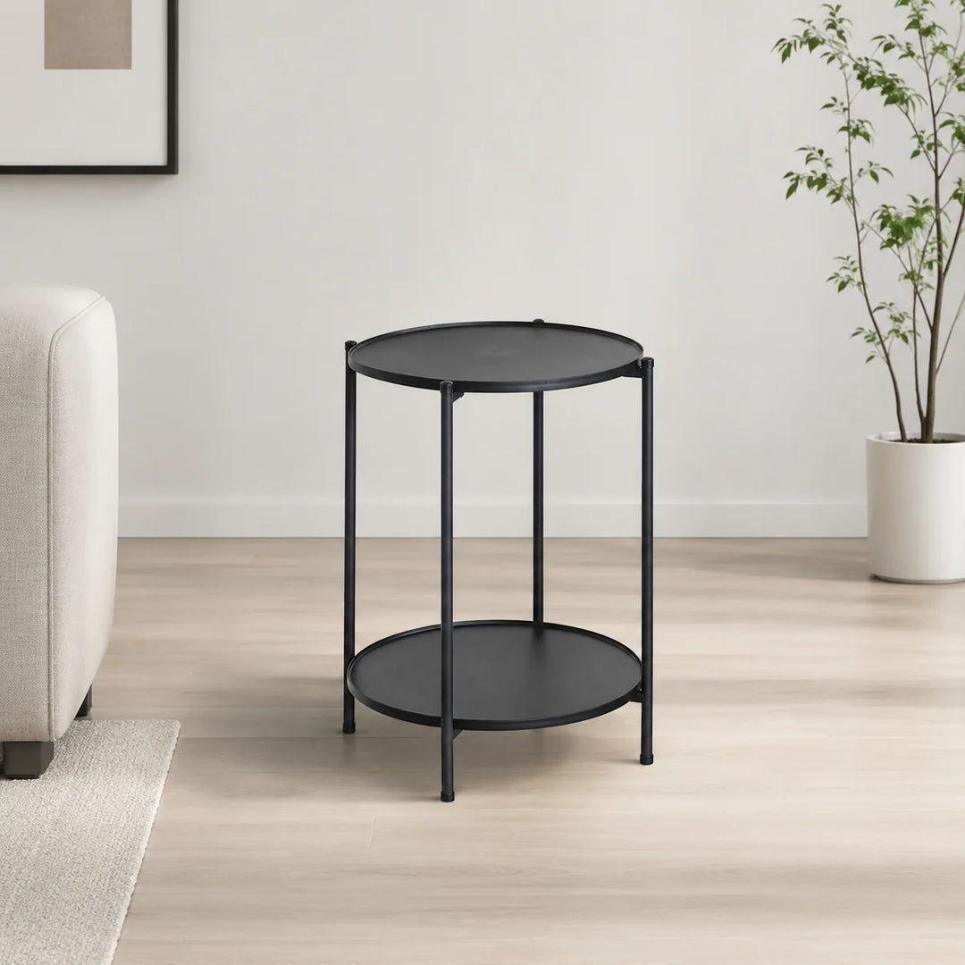 Mesa Auxiliar Redonda Diseño Industrial Negro