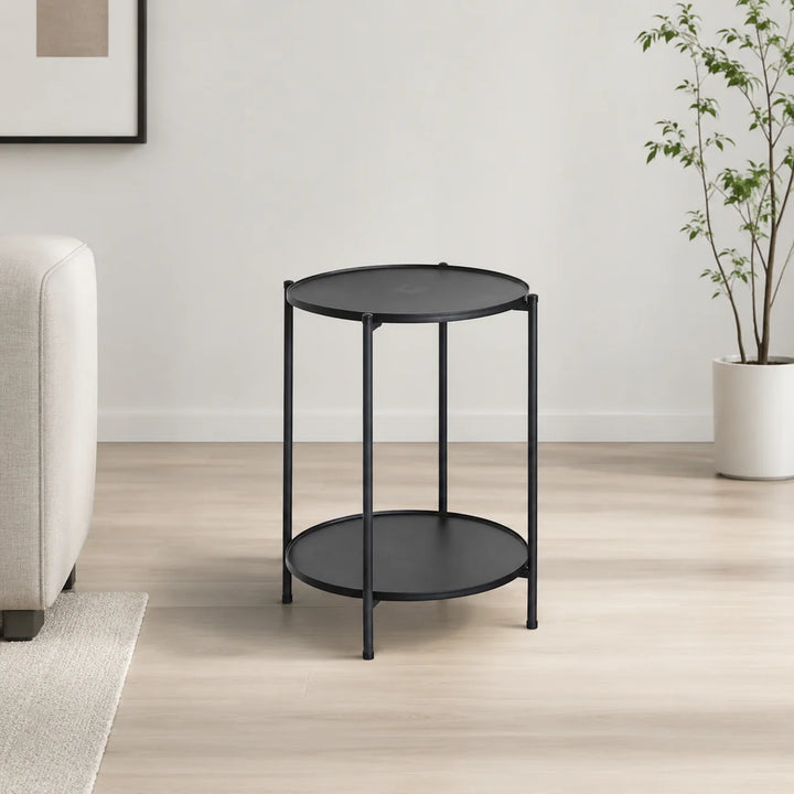 Mesa Auxiliar Redonda Diseño Industrial Negro