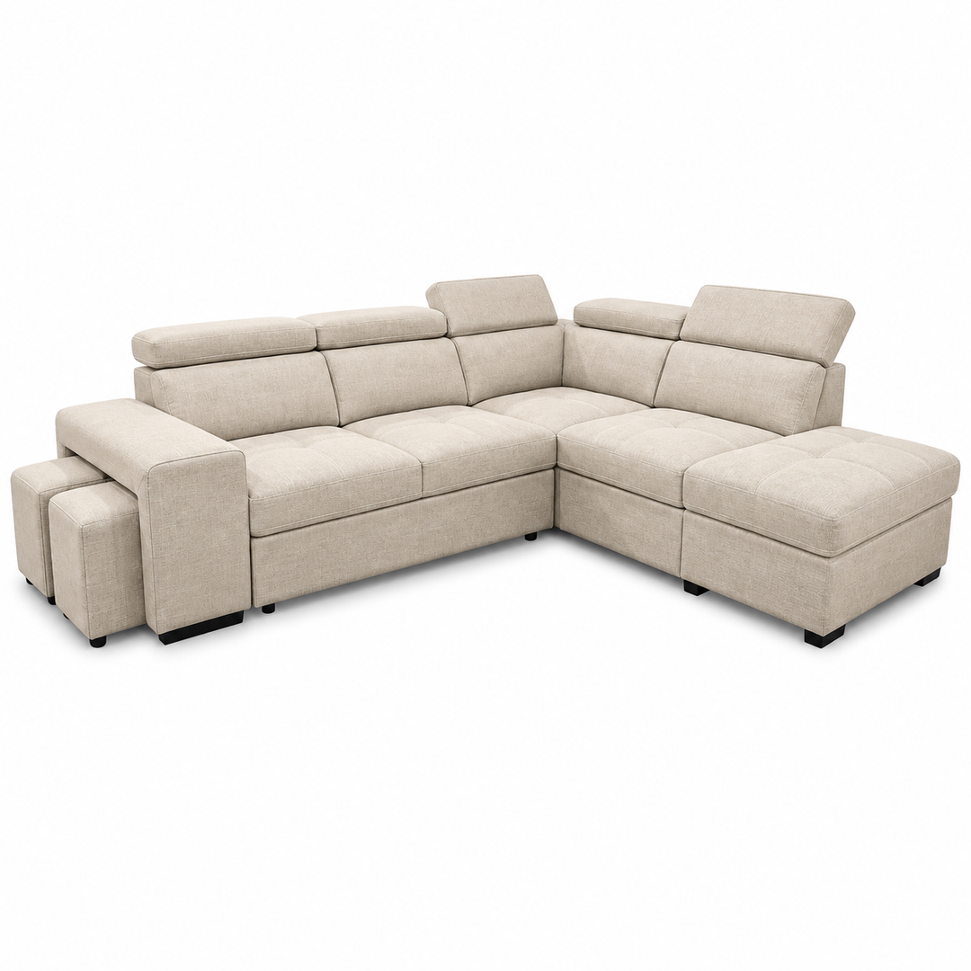Sofa Cama Rinconera Teen + Puf con Arcon 264cm