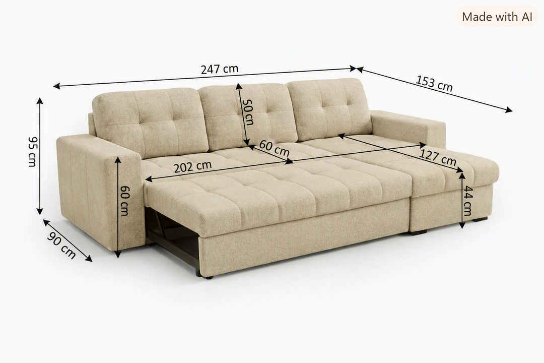Sofa Cama Chaise Longue Reversible Hanna 247cm