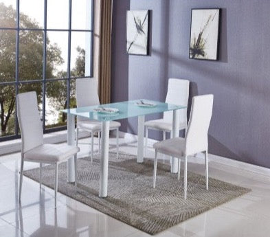 Mesa de Cristal Templado 110x70cm + 4 Sillas Polipiel DT18.