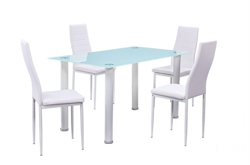 Mesa de Cristal Templado 110x70cm + 4 Sillas Polipiel DT18.