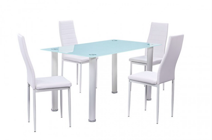 Mesa de Cristal Templado 110x70cm + 4 Sillas Polipiel DT18.