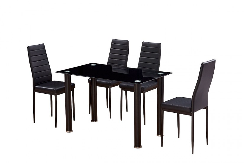 Mesa de Cristal Templado 110x70cm + 4 Sillas Polipiel DT18.