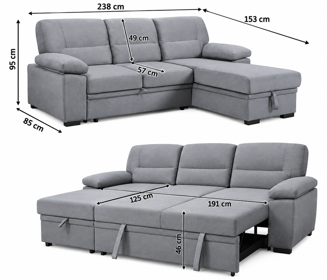 Sofa Cama Chaise Longue Emma 238cm