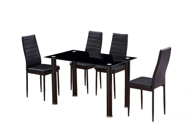 Mesa de Cristal Templado 110x70cm + 4 Sillas Polipiel DT18.