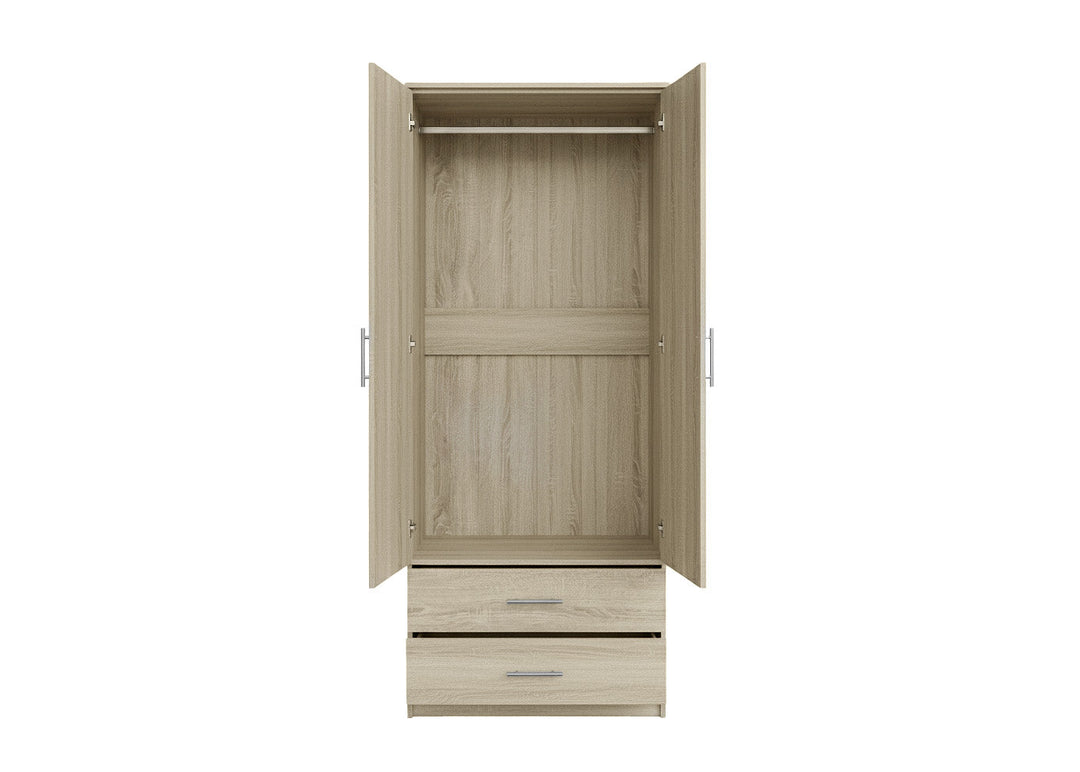 Armario de Dormitorio 2 Puertas 2 Cajones W, con Espejo