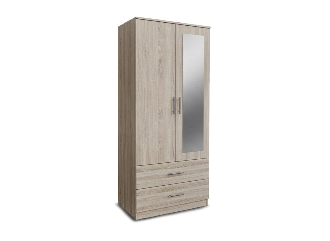 Armario de Dormitorio 2 Puertas 2 Cajones W, con Espejo