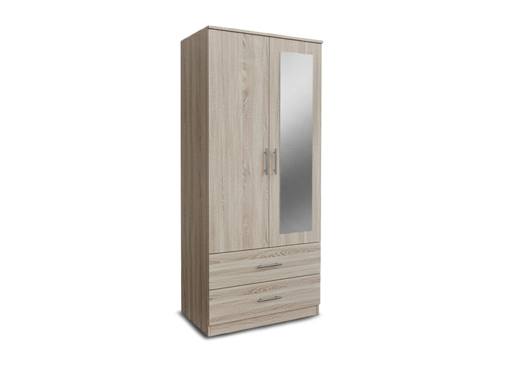Armario de Dormitorio 2 Puertas 2 Cajones W, con Espejo