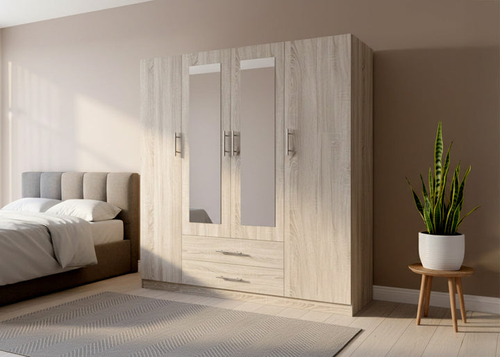 Armario de Dormitorio 4 Puertas W, con Espejo