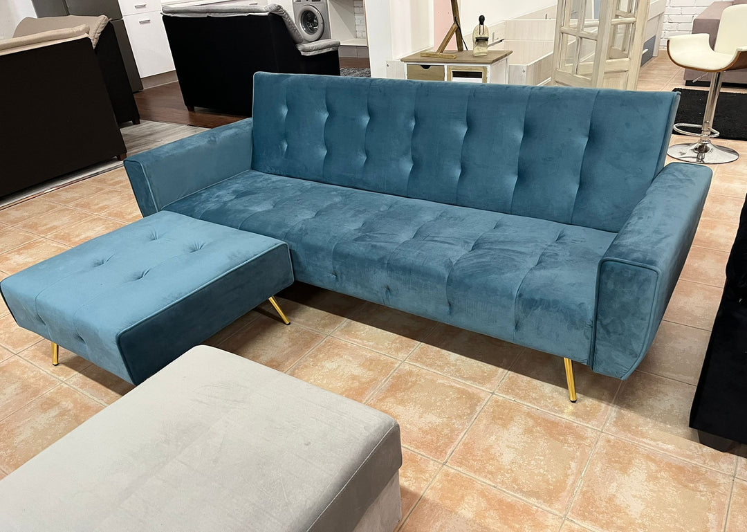 Sofá cama Esme con puff 210 cm en terciopelo