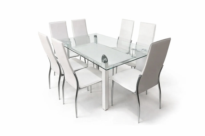 Mesa de Cristal Templado + 6 Sillas en Polipiel/Metal DT-17