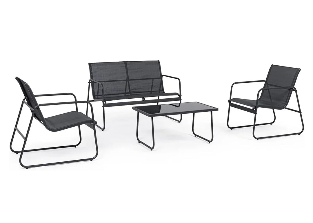 Sofa + 2 Sillas + Mesa de Cristal Templado CDS. Muebles de Jardin y Terraza