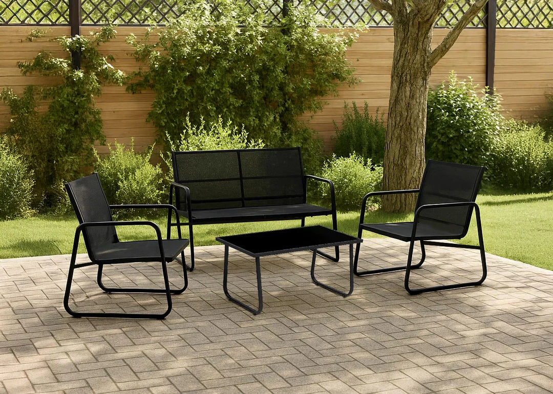 Sofa + 2 Sillas + Mesa de Cristal Templado CDS. Muebles de Jardin y Terraza