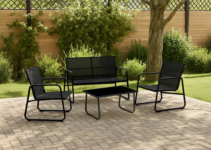 Sofa + 2 Sillas + Mesa de Cristal Templado CDS. Muebles de Jardin y Terraza
