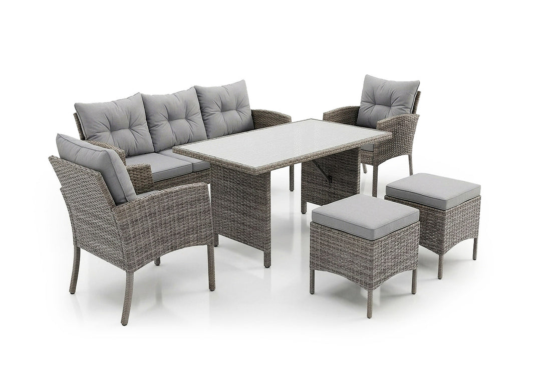 Sofá + Mesa + 2 Sillones + 2 pufs Ratán PE. Muebles de Jardín y Terraza Sebas.