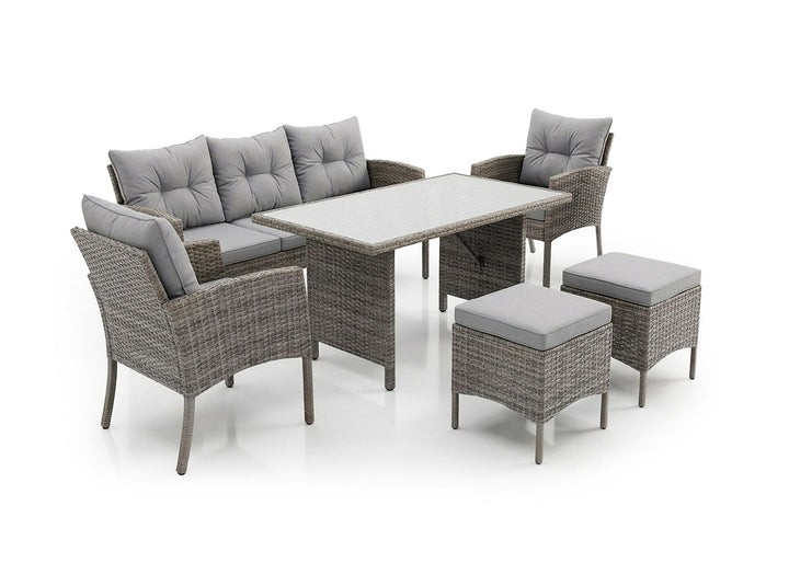 Sofá + Mesa + 2 Sillones + 2 pufs Ratán PE. Muebles de Jardín y Terraza Sebas.