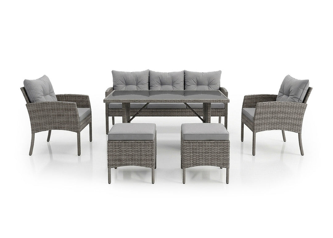 Sofá + Mesa + 2 Sillones + 2 pufs Ratán PE. Muebles de Jardín y Terraza Sebas.