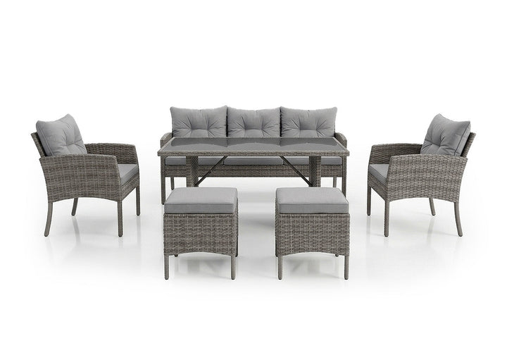 Sofá + Mesa + 2 Sillones + 2 pufs Ratán PE. Muebles de Jardín y Terraza Sebas.