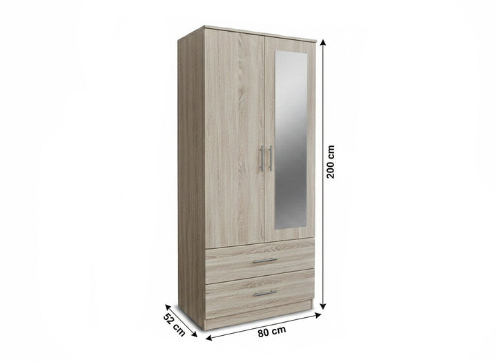Armario de Dormitorio 2 Puertas 2 Cajones W, con Espejo
