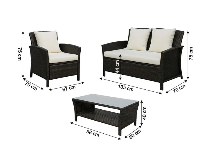 Sofa Newport + 2 Sillones + Mesa de Ratan PE. Muebles de Jardin y Terraza.