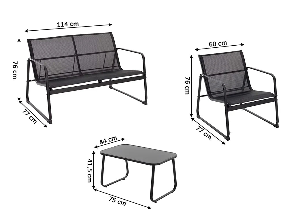 Sofa + 2 Sillas + Mesa de Cristal Templado CDS. Muebles de Jardin y Terraza