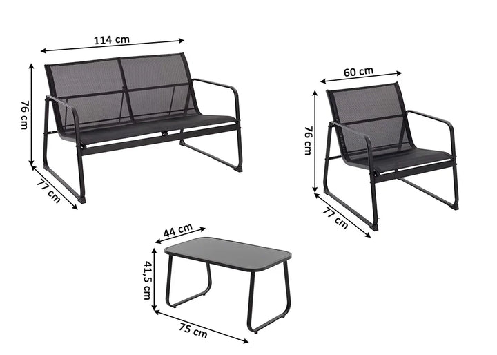 Sofa + 2 Sillas + Mesa de Cristal Templado CDS. Muebles de Jardin y Terraza