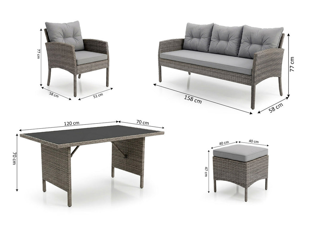 Sofá + Mesa + 2 Sillones + 2 pufs Ratán PE. Muebles de Jardín y Terraza Sebas.