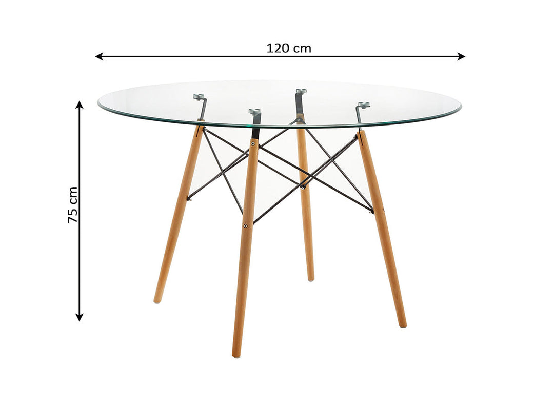 Mesa Redonda de Cristal Templado Tower 120cm. Comedor o Cocina.