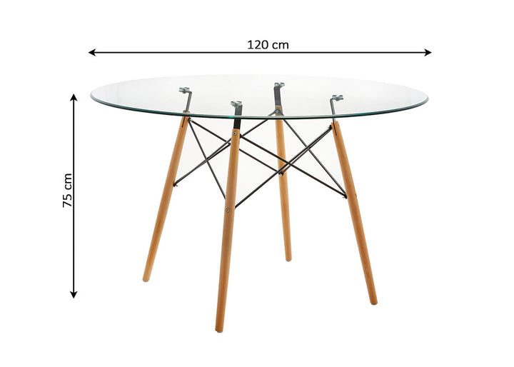 Mesa Redonda de Cristal Templado Tower 120cm. Comedor o Cocina.